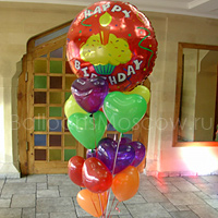 букет из сердец и большого фольгированного шара Happy Birthday