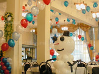 снеговик в новогоднем оформлении ресторана воздушными шарами
